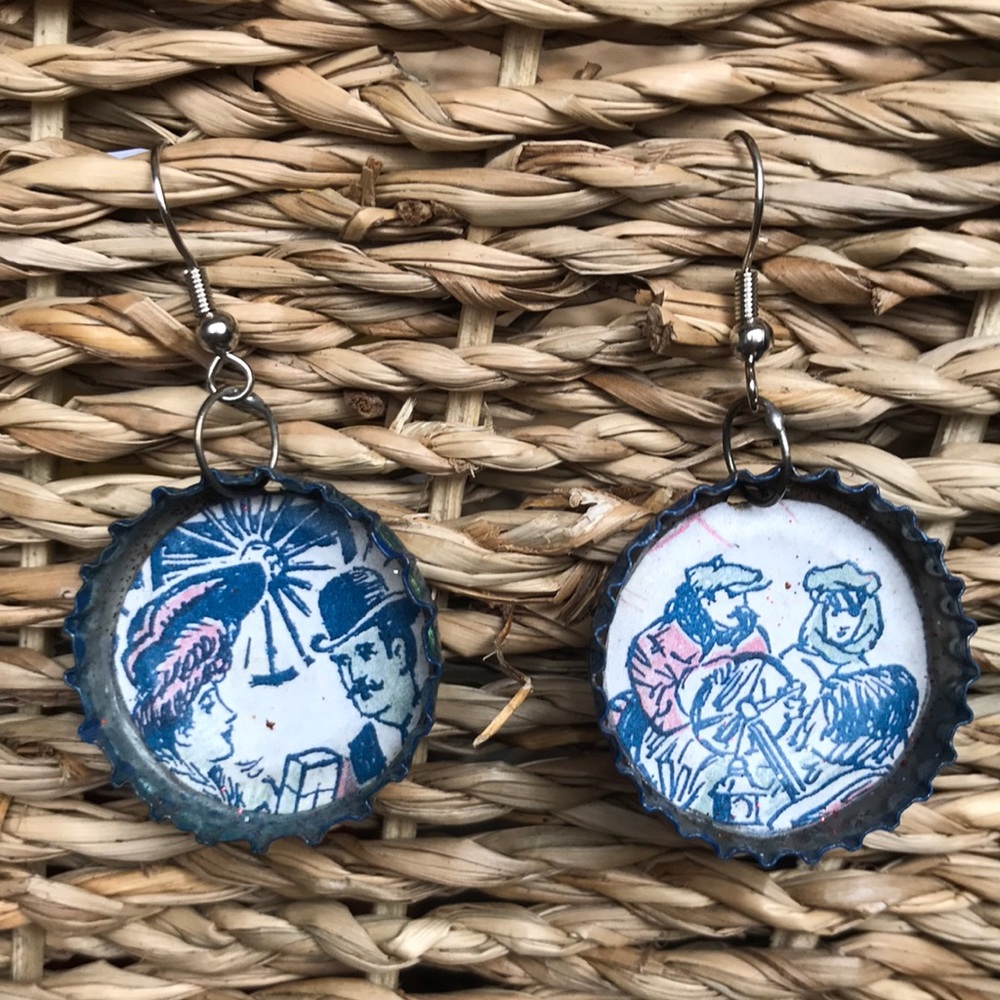 Eco friendly homemade bottle cap earrings
